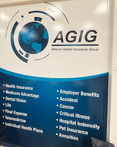 AGIG services banner listing insurance products offered